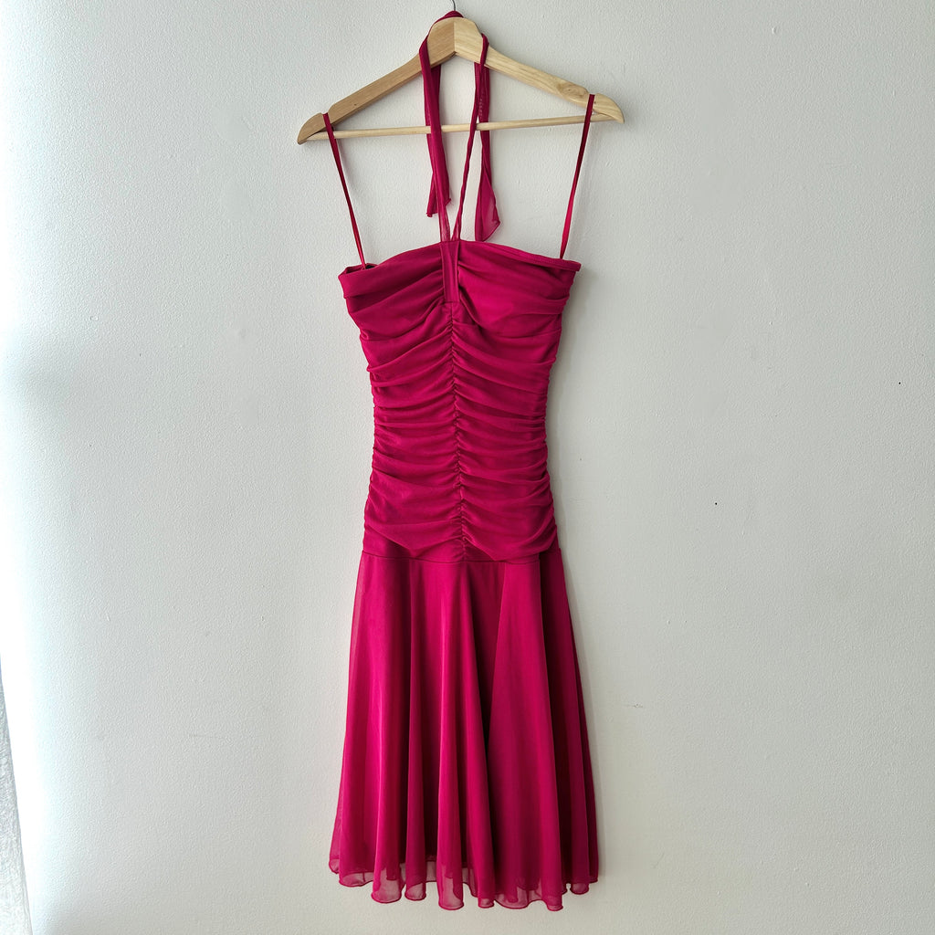 Y2K Fairy Pink Halter Neck Midi Dress by Le Chateau