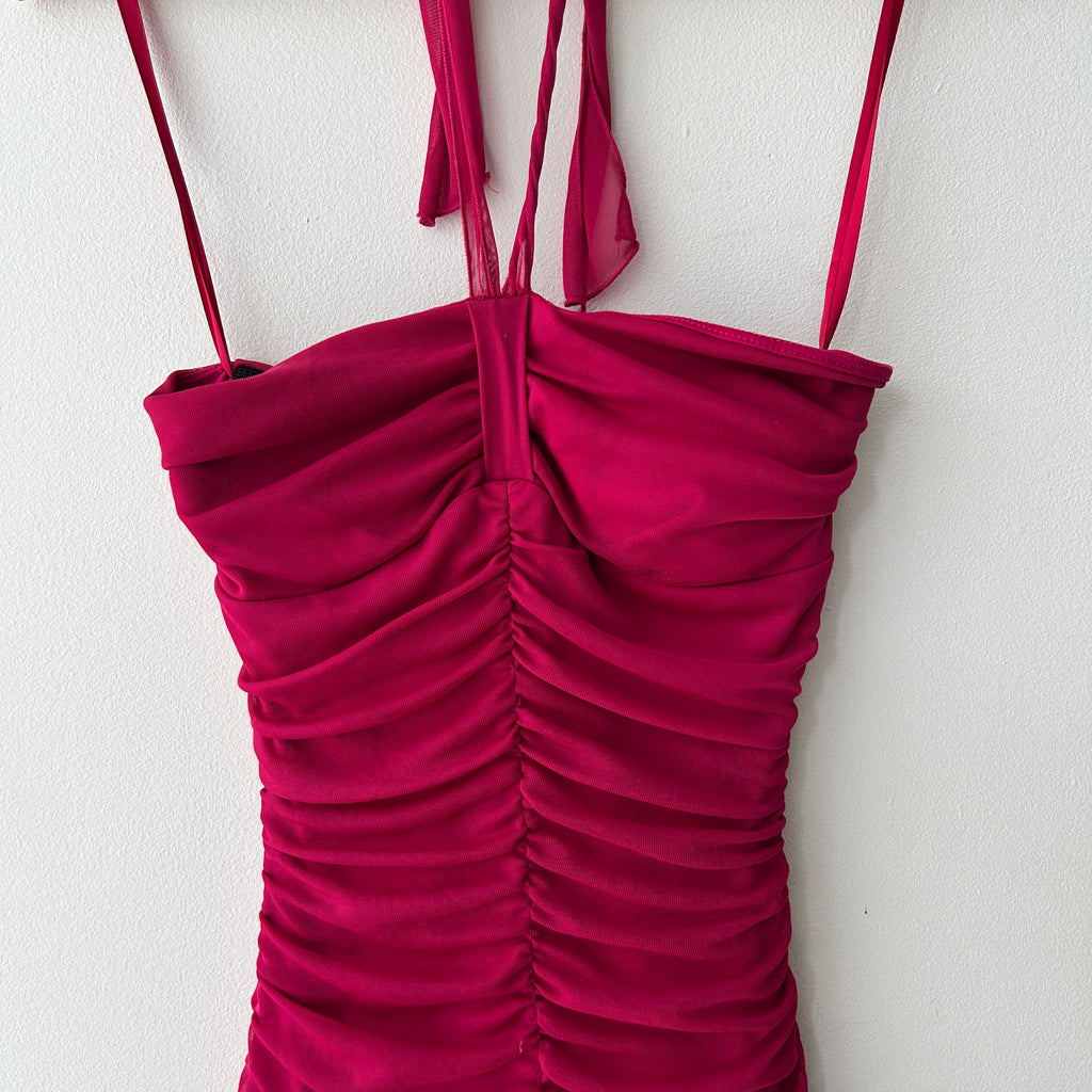 Y2K Fairy Pink Halter Neck Midi Dress by Le Chateau