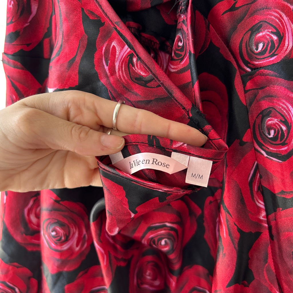 2000s rose printed halter top by la vie en rose (up-cycle)