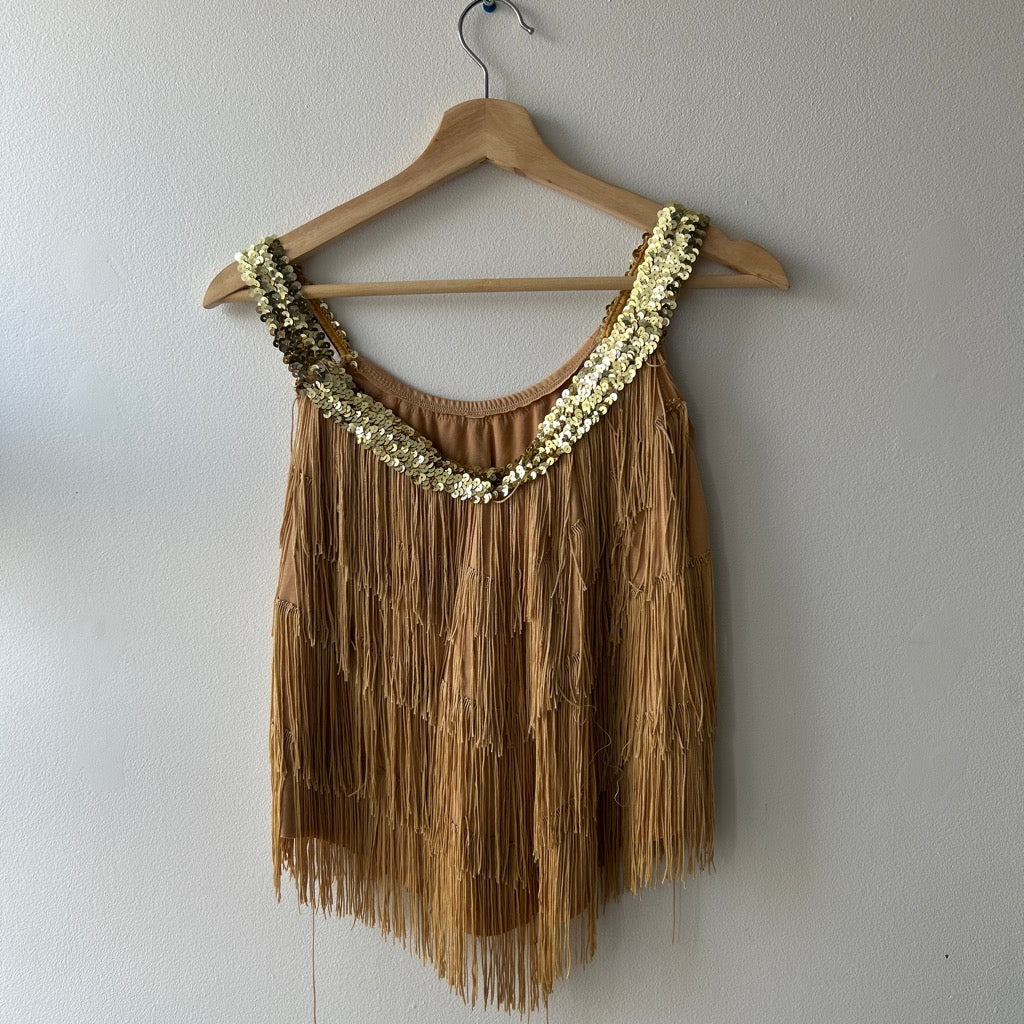vintage fringe top with sequin trim
