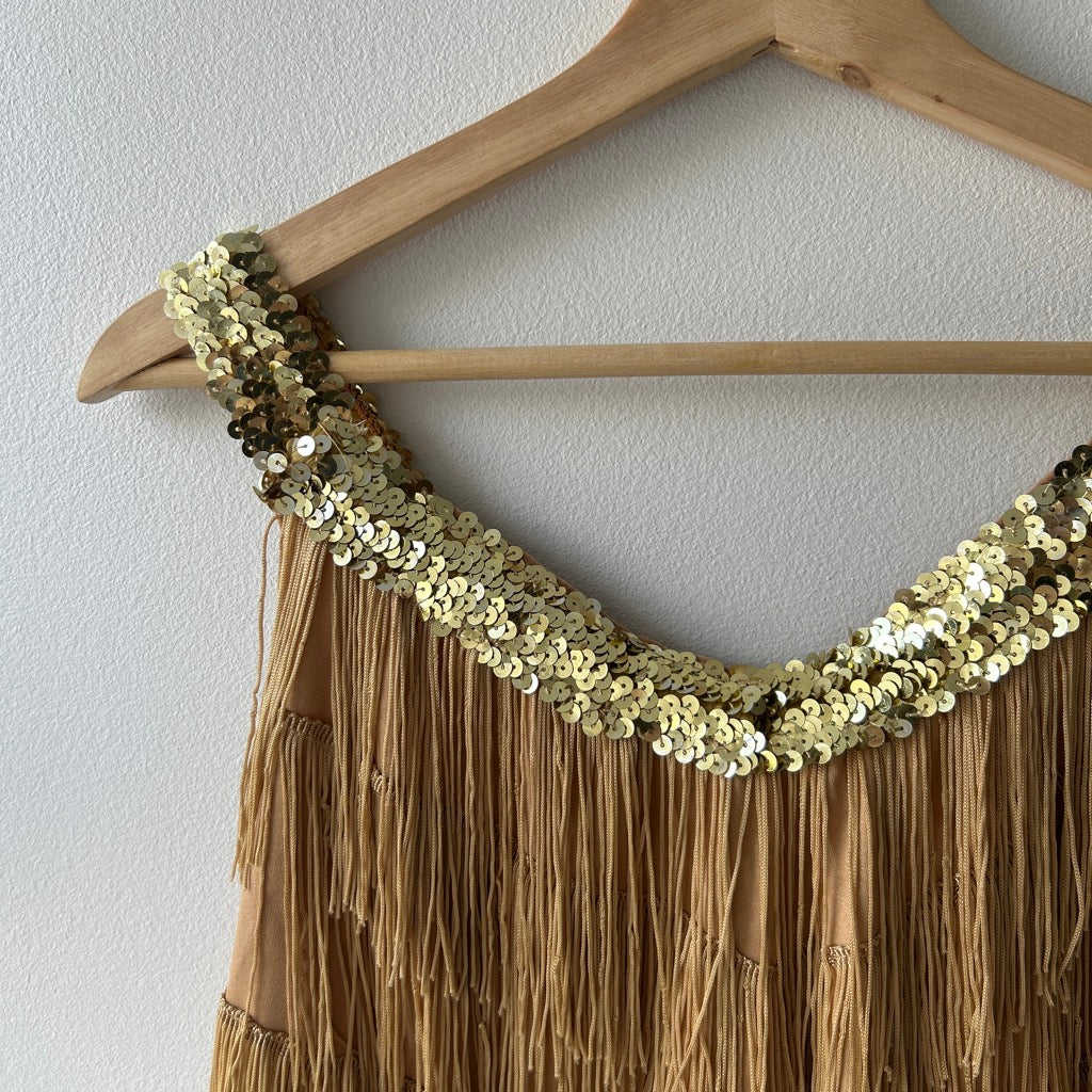 vintage fringe top with sequin trim