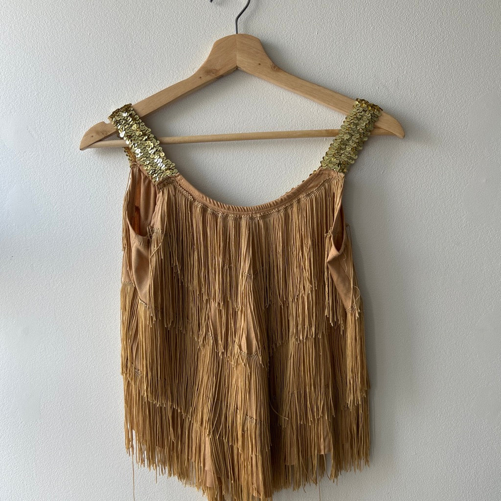 vintage fringe top with sequin trim