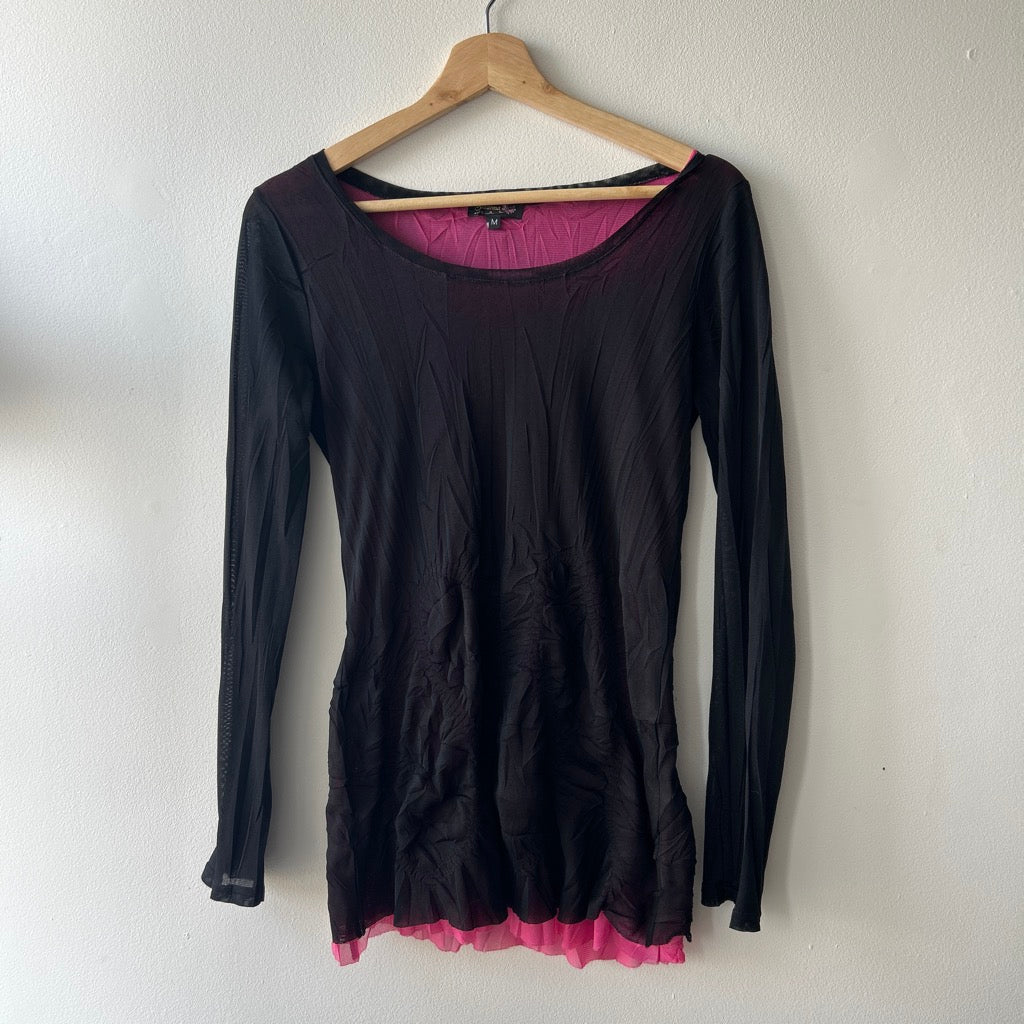2000s double mesh long sleeve top