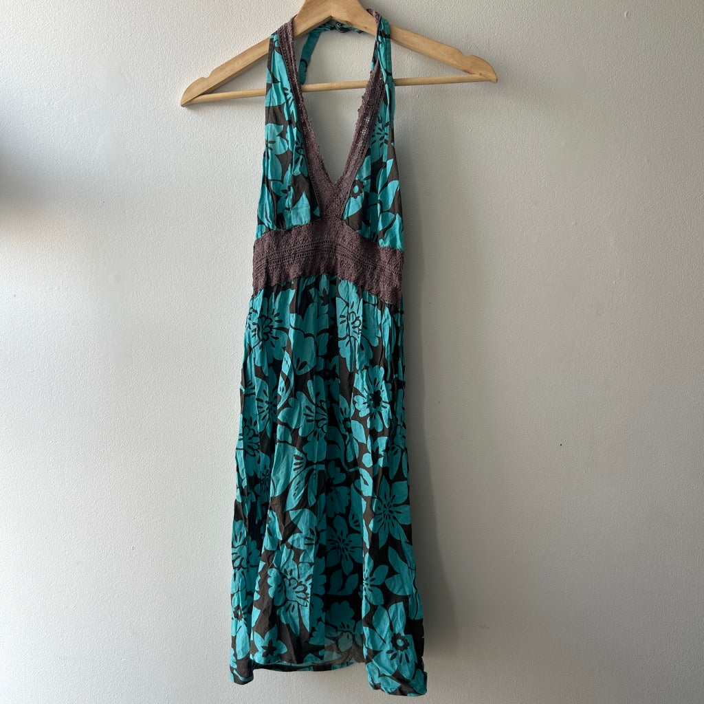 Y2K blue brown midi dress by TEXTO