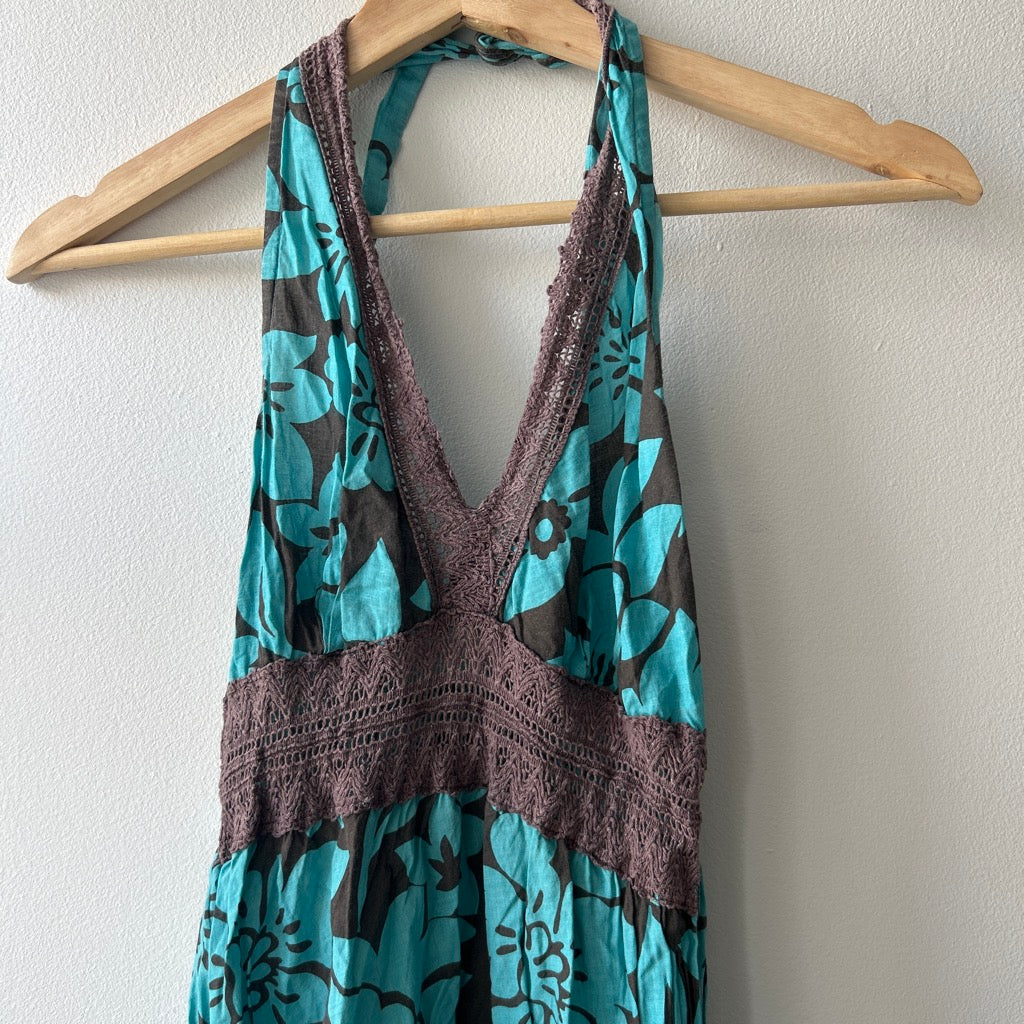 Y2K blue brown midi dress by TEXTO