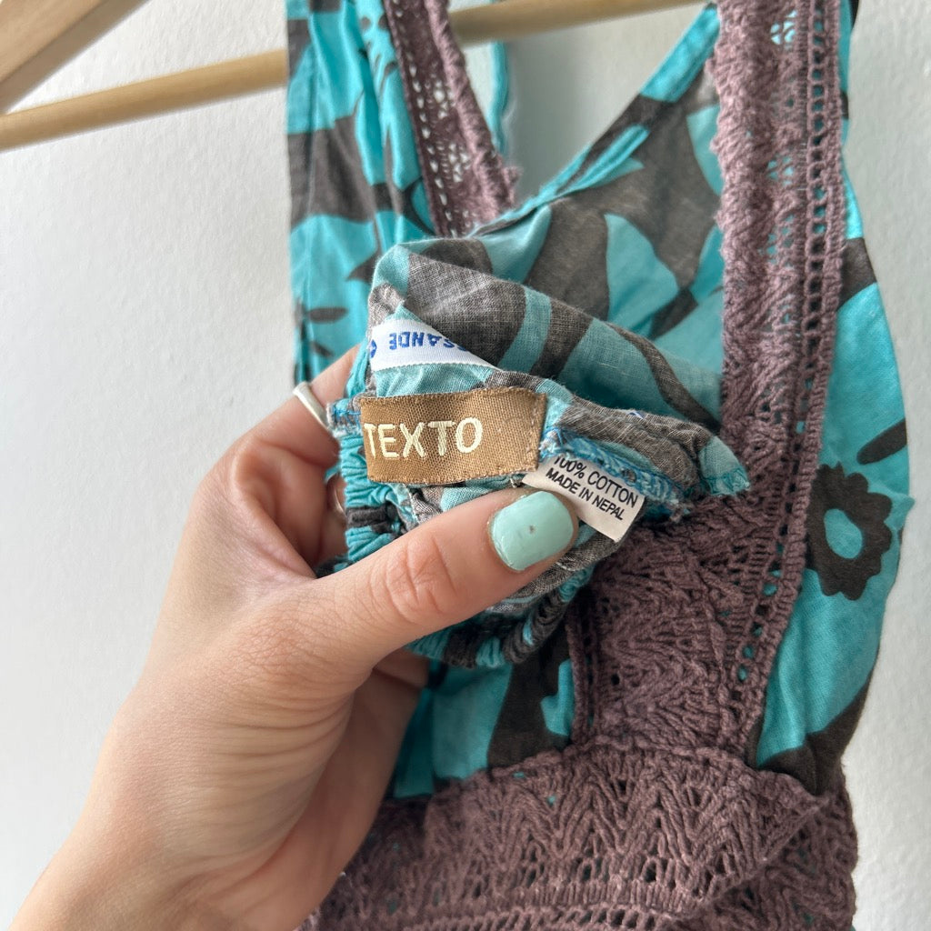 Y2K blue brown midi dress by TEXTO