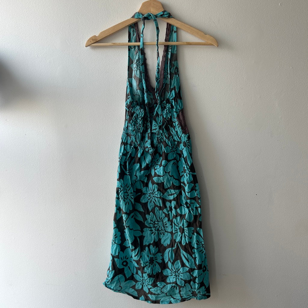 Y2K blue brown midi dress by TEXTO