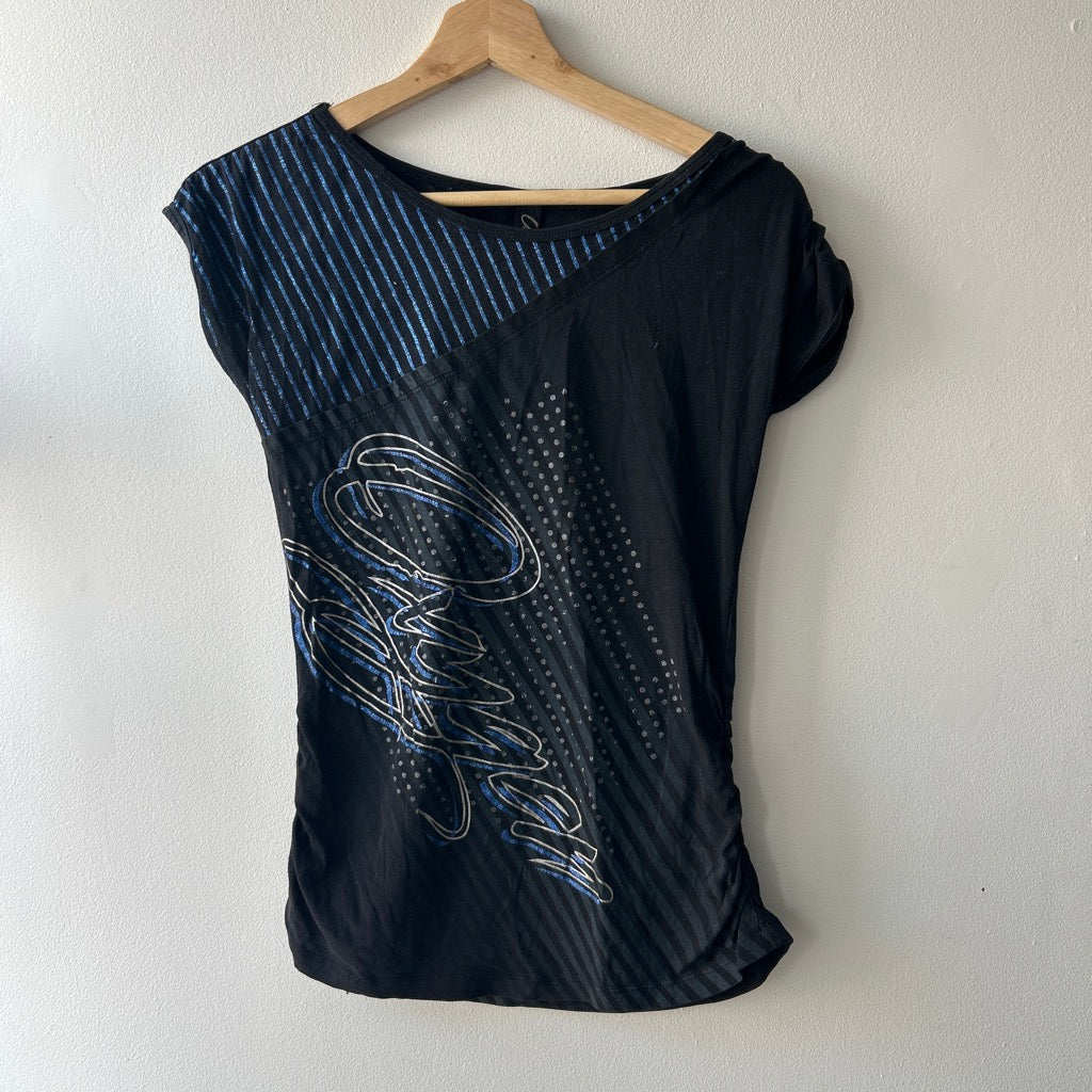 Y2K t-shirt with rhinestone and button details by oxygen