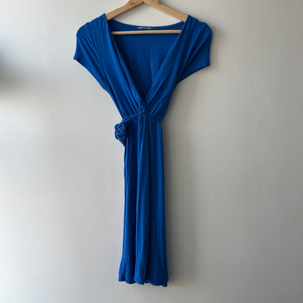 2000s blue midi dress with braided waist