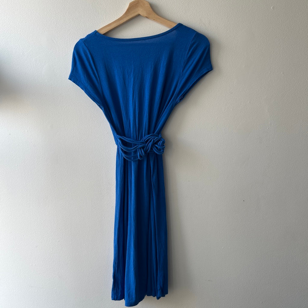 2000s blue midi dress with braided waist