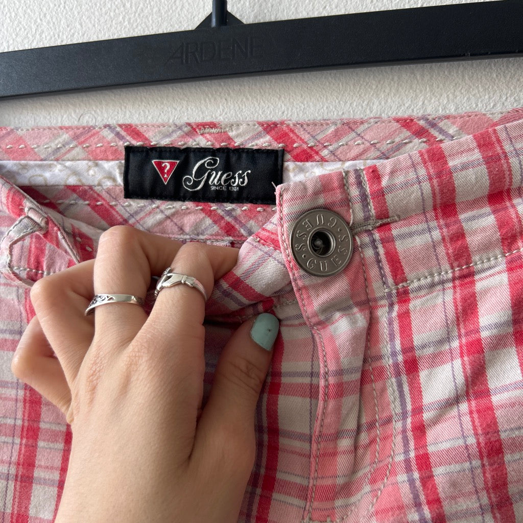 2000s plaid low rise shorts by guess