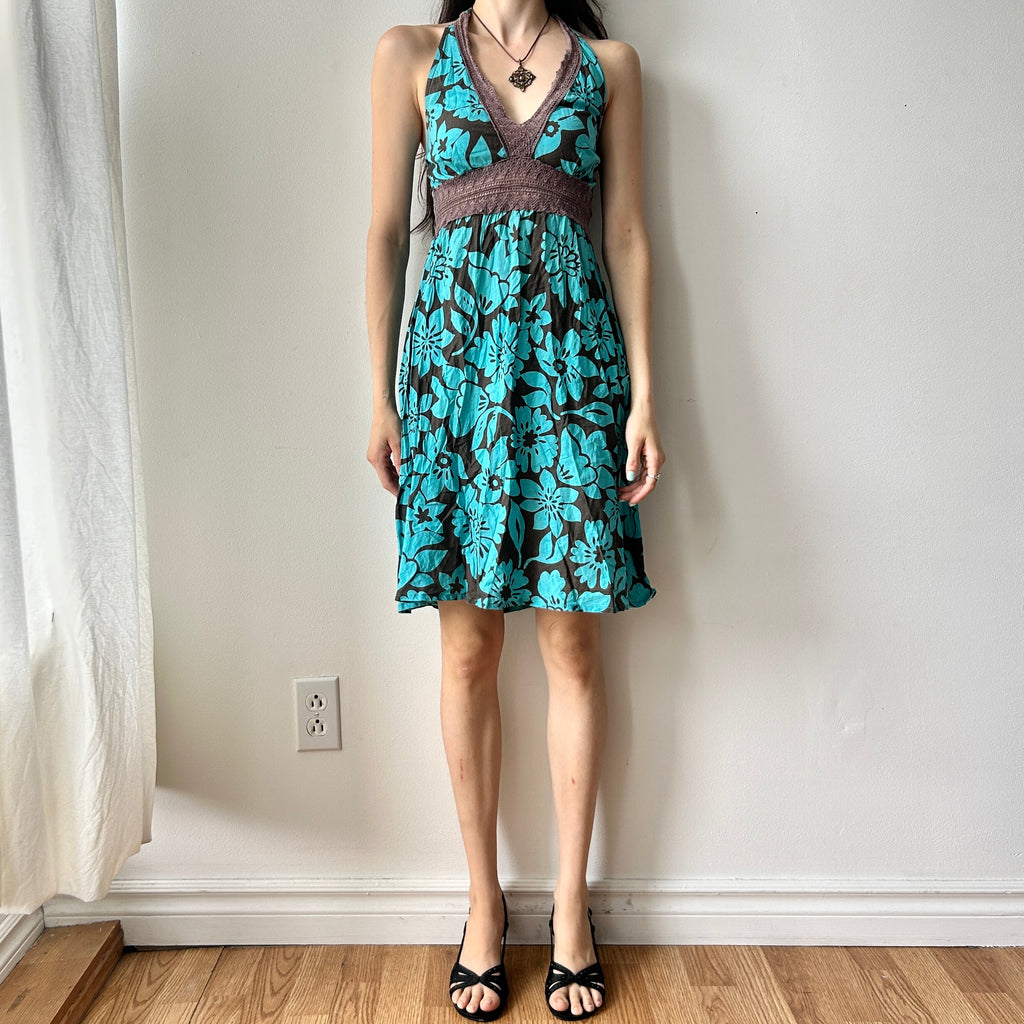 Y2K blue brown midi dress by TEXTO