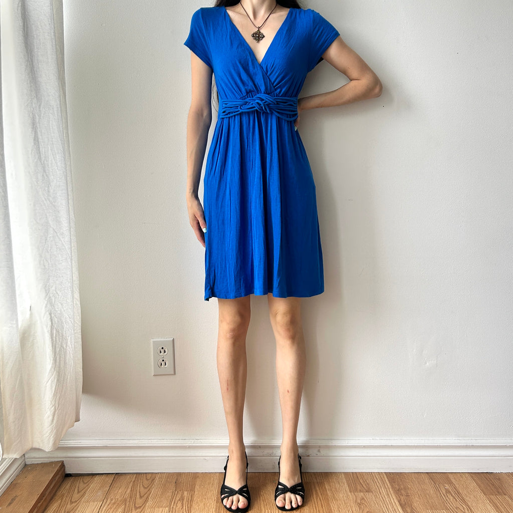 2000s blue midi dress with braided waist