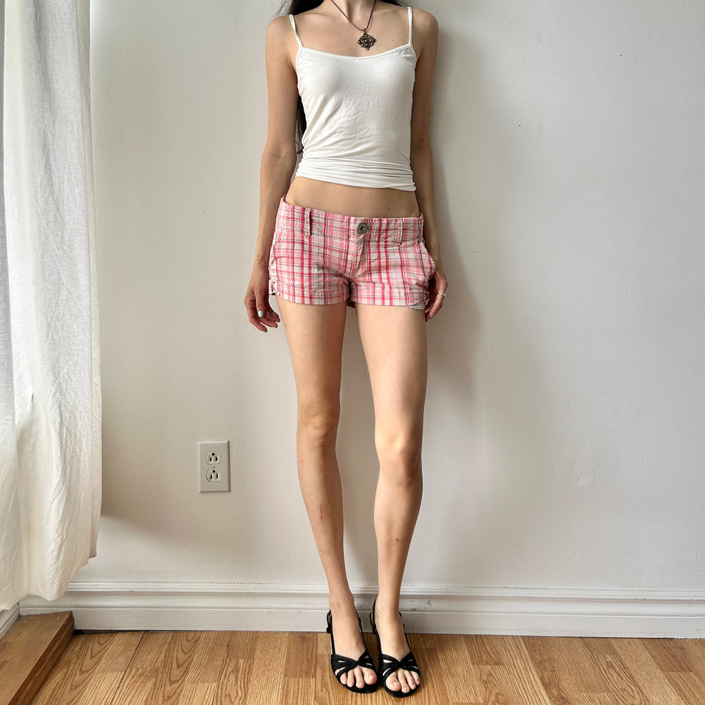2000s plaid low rise shorts by guess