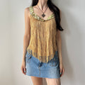 vintage fringe top with sequin trim