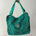 2000s teal shoulder bag with rhinestones