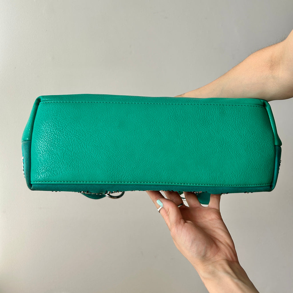 2000s teal shoulder bag with rhinestones