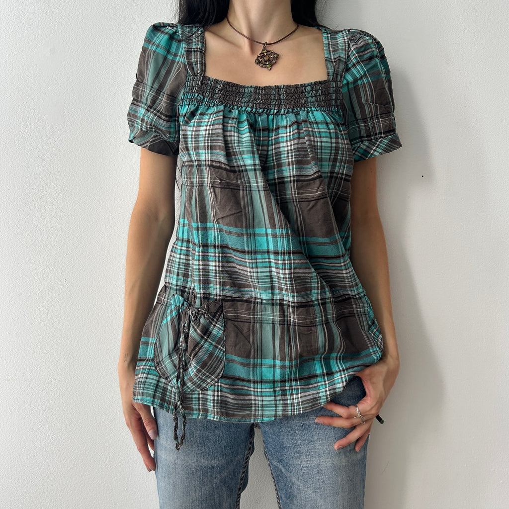 2000s plaid babydoll top by cache cache