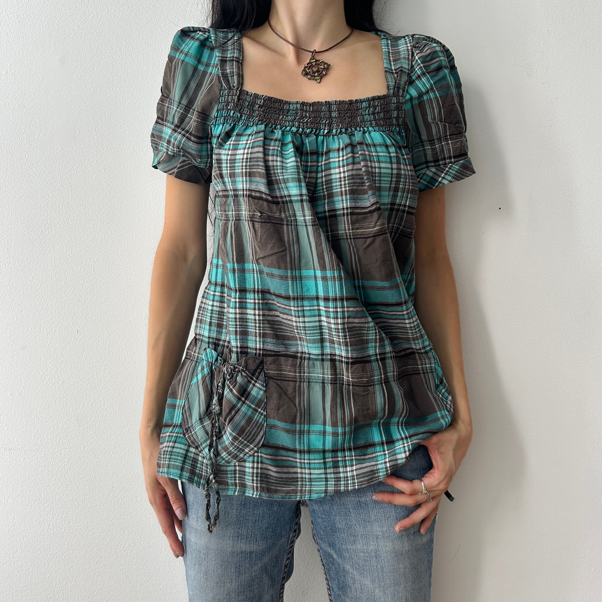 2000s plaid babydoll top by cache cache