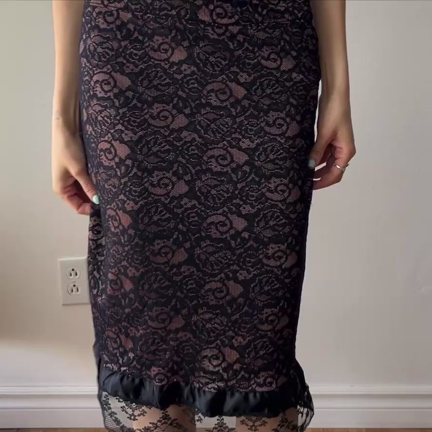 Coquette Lace midi skirt with ruffle trim by F21