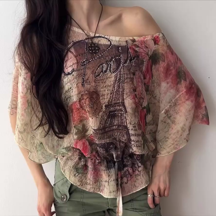 Y2K boho batwing blouse by La Donna